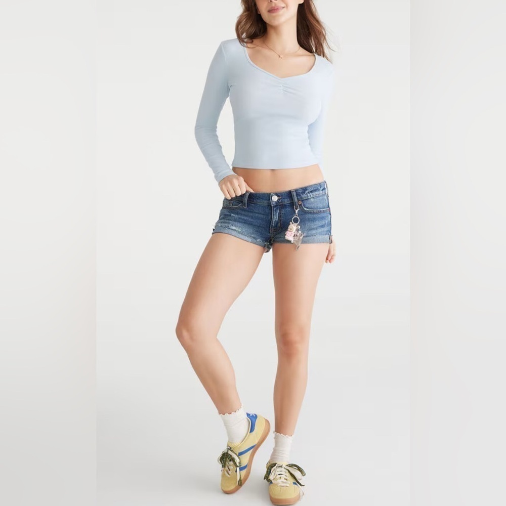 Hollister Blue Jean Micro Shorts Distressed Cut-Off 7